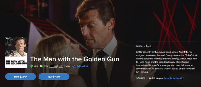 007: Roger Moore Collection Vol. 1 Vudu Fandango at Home HDX Digital Code (3 Movies, 1 Code)