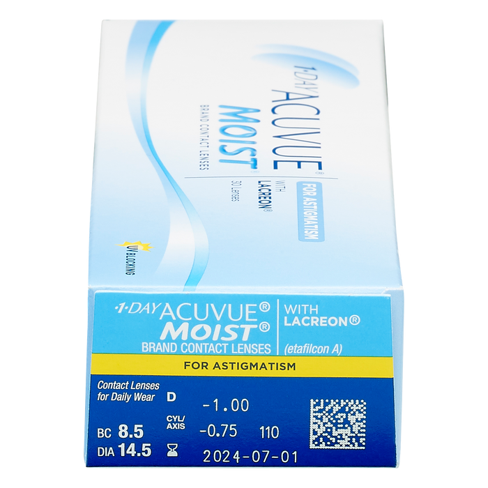 Box of J&J Acuvue Moist for Astigmatism contact lenses