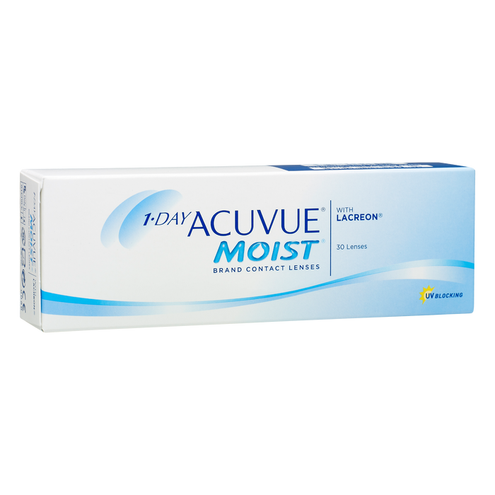 Box of J&J Acuvue Moist contact lenses