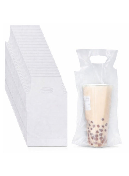 100-Pack Single-Cup Takeaway Bags – Durable Semi-Transparent Beverage Carriers with Die-Cut Handles – Portable Tote for Boba Tea, Coffee & Smoothies – 100 Pieces
