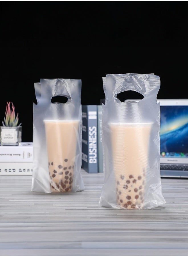100-Pack Single-Cup Takeaway Bags – Durable Semi-Transparent Beverage Carriers with Die-Cut Handles – Portable Tote for Boba Tea, Coffee & Smoothies – 100 Pieces