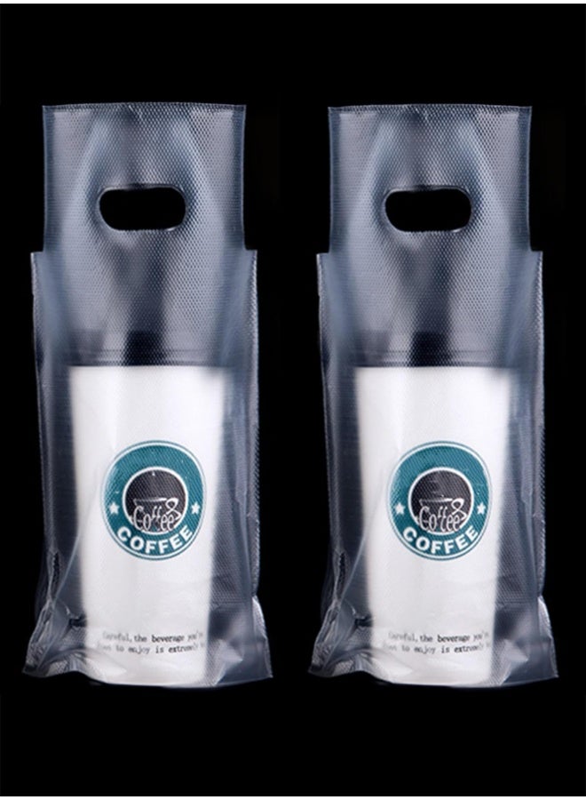 100-Pack Single-Cup Takeaway Bags – Durable Semi-Transparent Beverage Carriers with Die-Cut Handles – Portable Tote for Boba Tea, Coffee & Smoothies – 100 Pieces