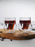 1Chase Set of 2- 100 ML Borosilicate Modern Curved Design Double Wall Insulated Coffee Glass Cup for Hot and Cold Beverages