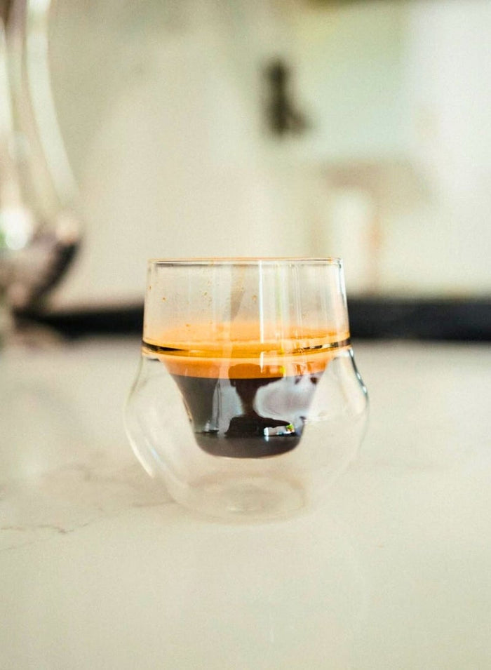 1Chase Set of 2- 100 ML Borosilicate Modern Curved Design Double Wall Insulated Coffee Glass Cup for Hot and Cold Beverages