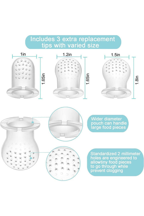 3 Pack Silicone Baby Fruit Food Feeder Pacifier with 3 Sizes Silicone Pouches, BPA Free Mesh Feeder for Infants