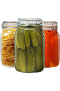 3 PACK Square Glass Jars with Airtight Lid, 35 oz Wide Mouth Mason Jars with Clamp Lids