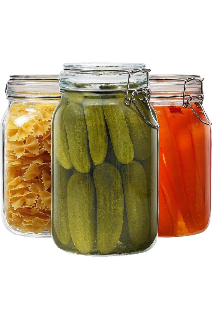 3 PACK Square Glass Jars with Airtight Lid, 35 oz Wide Mouth Mason Jars with Clamp Lids
