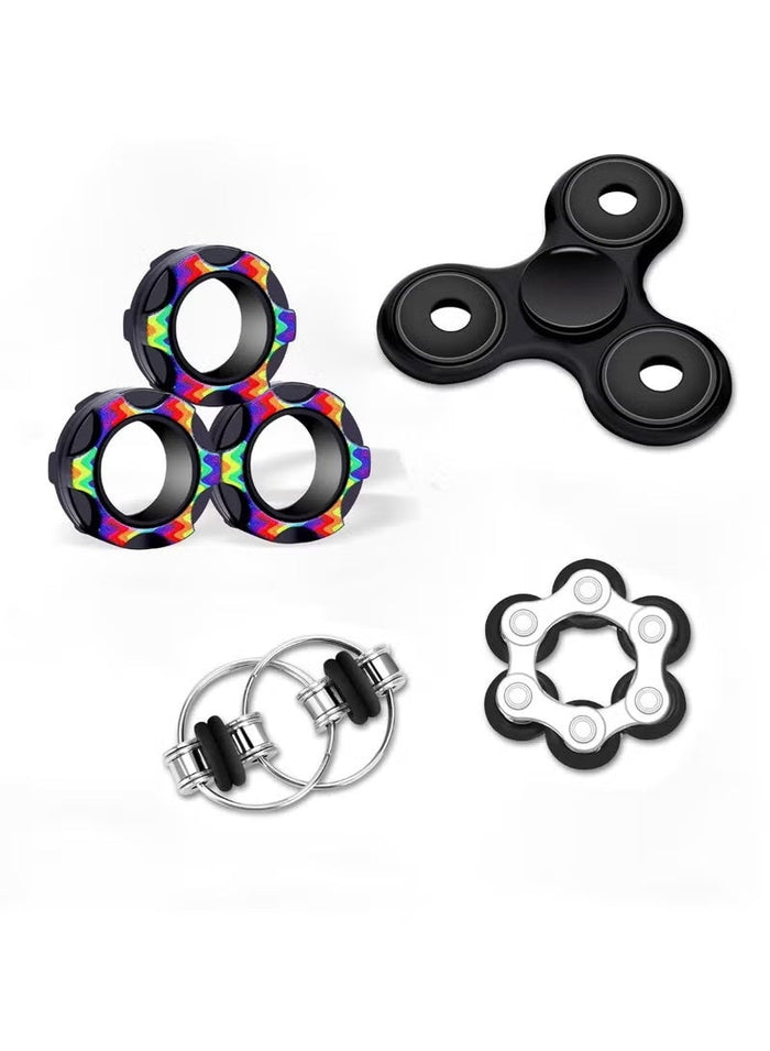 4Pcs Fidget Toys for Teens Boys Kids 4+ ADHD Autism Toys Adults EDC Cool Gadgets Desk Toys Fidgets for Classroom Magnetic Fidget Rings Fidget Spinner