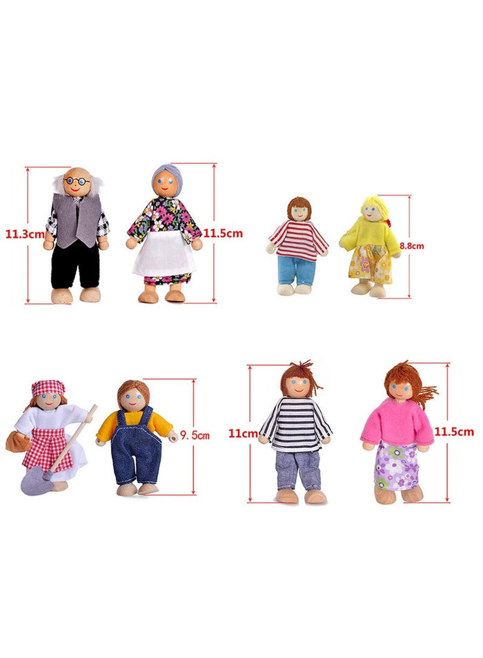 7pcs Funny Gadgets Wooden Dollhouse Family Miniature 7 People Set Toy for Kids Children Home Decoration Dressed Characters Pretend Play Gift