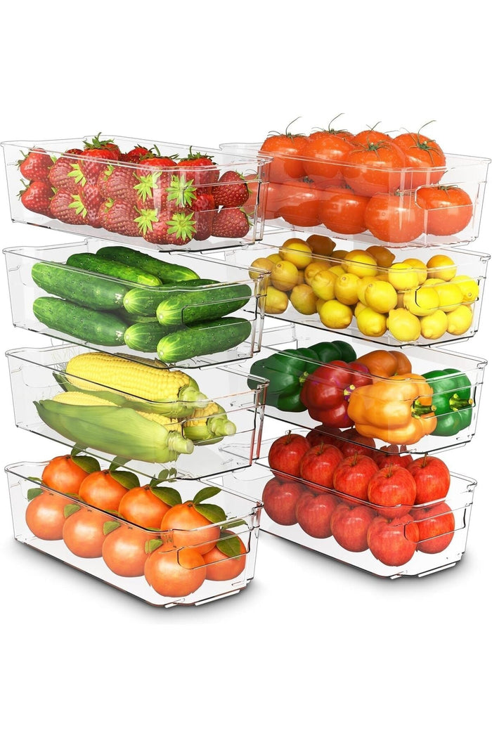8 Pack Clear Stackable Storage Bins, Organizer Boxes with Handle for Kitchen Organization,