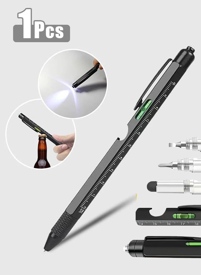 9-in-1 Outdoor Multi-Tool Pen, Pocket Multitool with LED Light, Gifts for Men Multitool Pen, Mens Christmas Gifts for Dad Him Husband, Tools Cool Gadgets Birthday (Black)