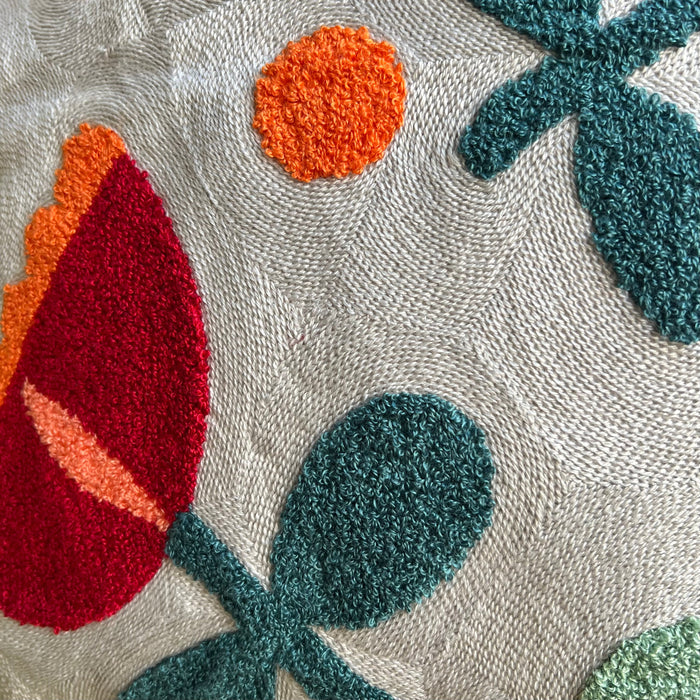 Grey Tufted Floral Embroidered Pillow Cover