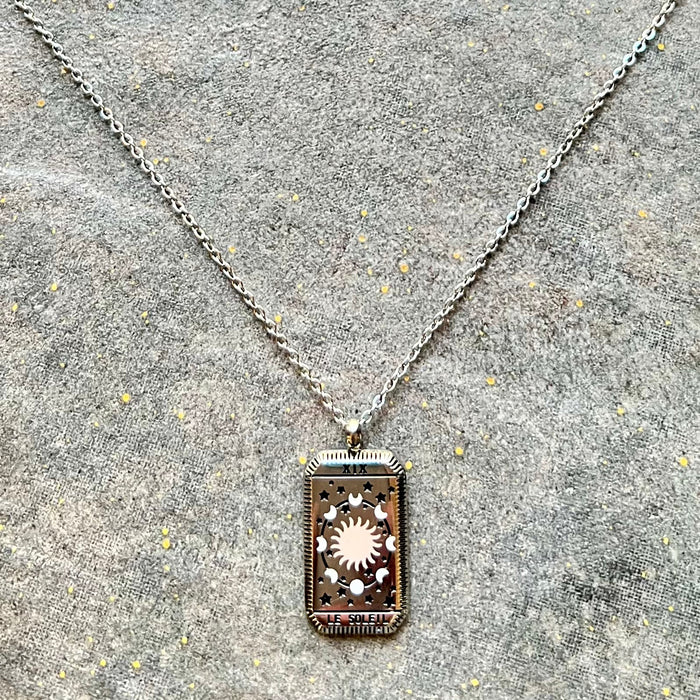 Sun Tarot Card Silver Necklace