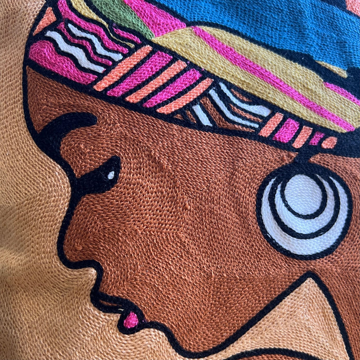 African Queen Embroidered Pillow Cover