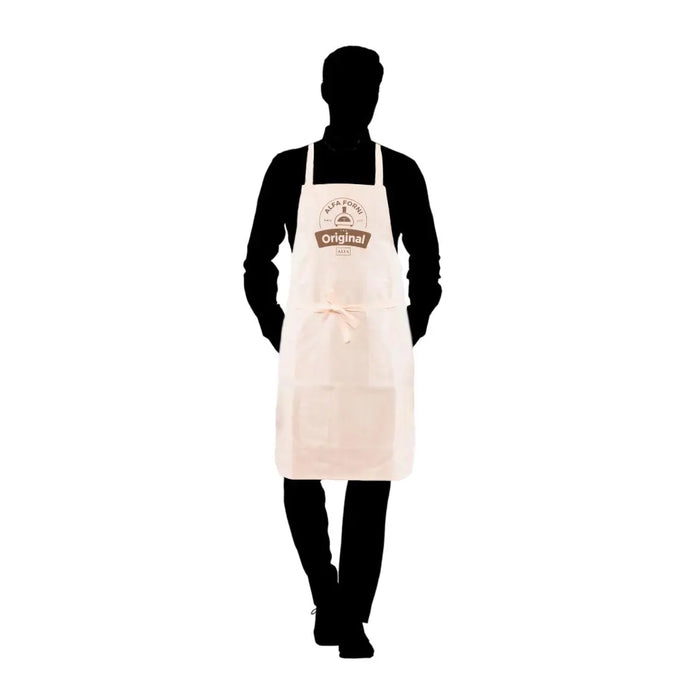 Alfa cream apron with 'Original' text worn by a silhouette on a white background