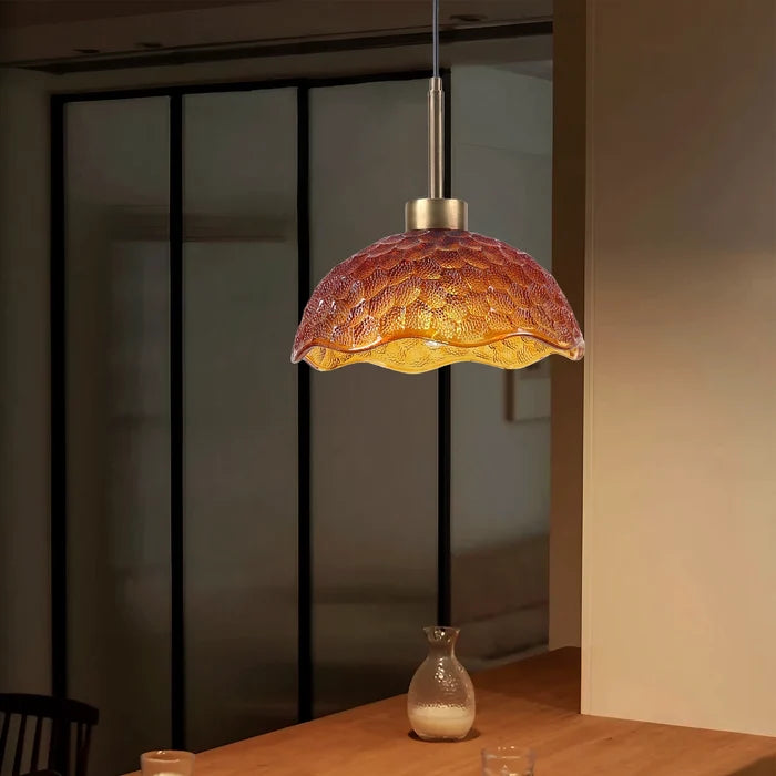 Amber Hive - Textured Glass Dome Pendant Light