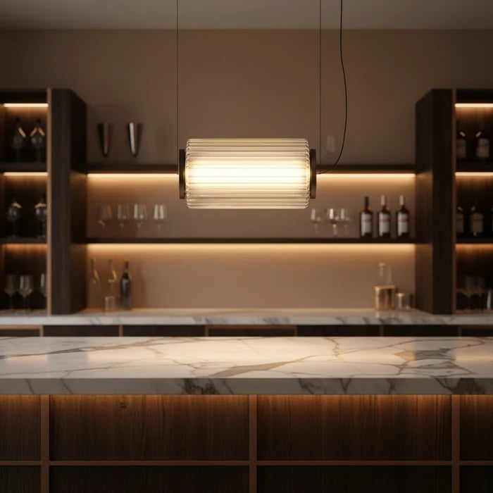 AmberCask Ribbed Glass Cylinder Pendant Light