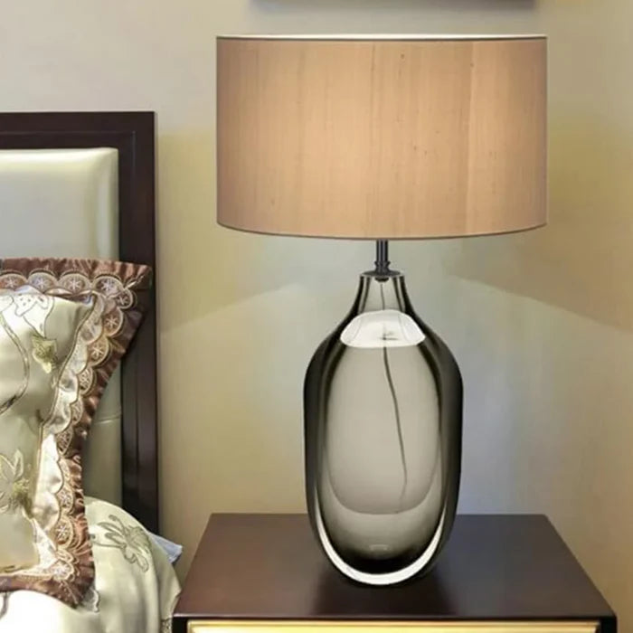 AmberMist Artisan Glass & Fabric Table Lamp