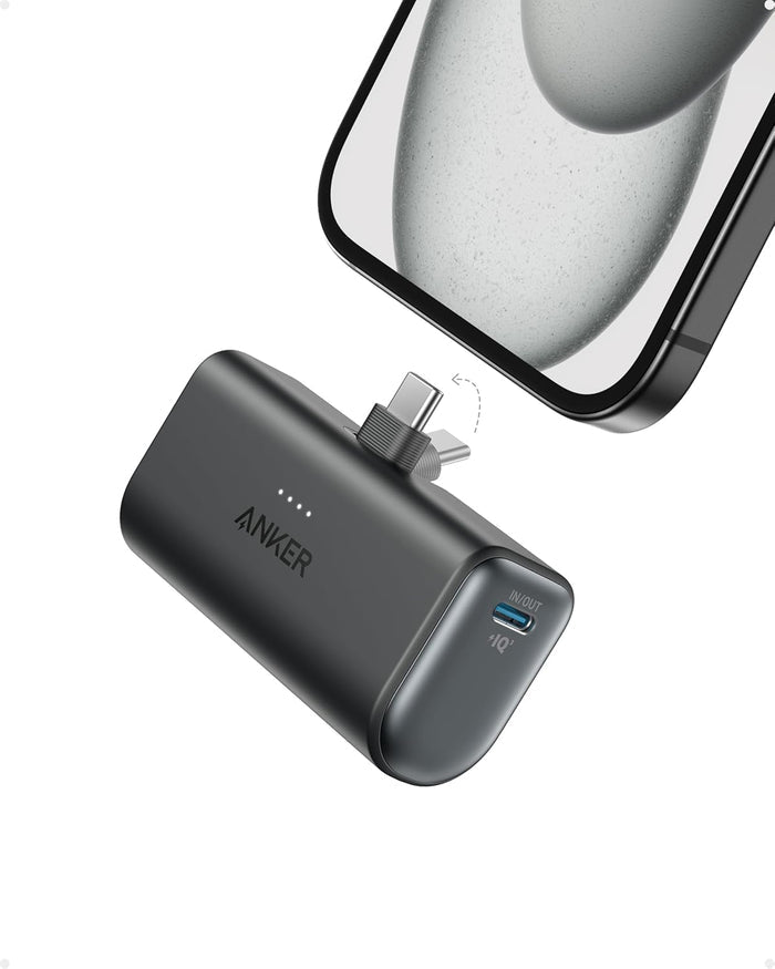 Anker Nano Power Bank, Mini Portable Charger with Built-In Foldable USB-C Connector, 5,000mAh Batter
