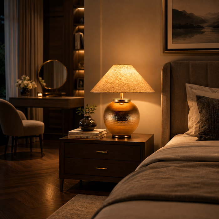 Auric Globe Hammered Metal Table Lamp