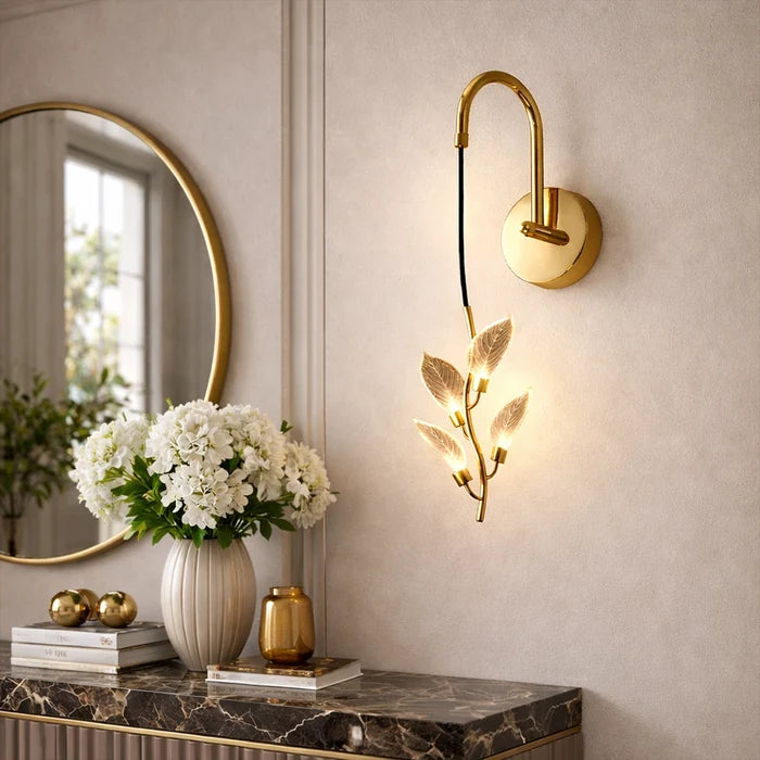 Aurora Vine Crystal Leaf LED Wall Sconce