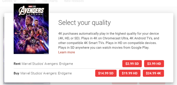 Avengers: Endgame Google Play YouTube HD Digital Code (2019) (Redeems in Google Play; HDX Vudu Fandango at Home & HD iTunes Apple TV Transfer Across)