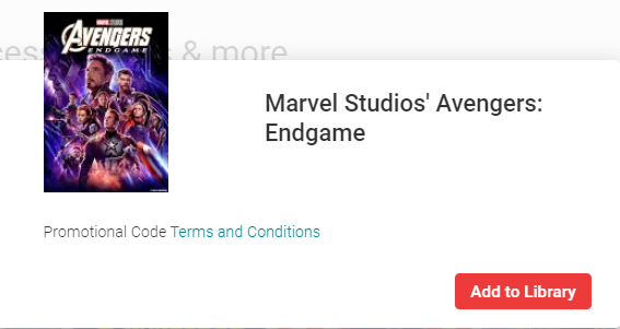 Avengers: Endgame Google Play YouTube HD Digital Code (2019) (Redeems in Google Play; HDX Vudu Fandango at Home & HD iTunes Apple TV Transfer Across)