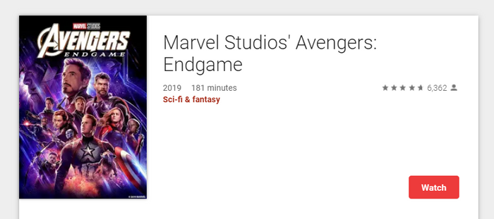 Avengers: Endgame Google Play YouTube HD Digital Code (2019) (Redeems in Google Play; HDX Vudu Fandango at Home & HD iTunes Apple TV Transfer Across)