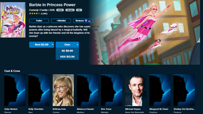 Barbie in Princess Power iTunes HD Digital Code (Redeems in iTunes; HDX Vudu & HD Google TV Transfer Across Movies Anywhere)