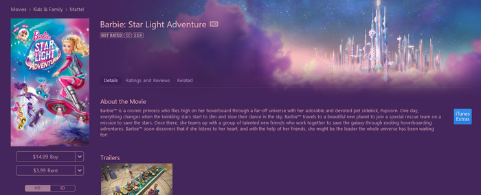 Barbie: Star Light Adventure HD Digital Code (Redeems in Movies Anywhere; HDX Vudu & HD iTunes & HD Google TV Transfer From Movies Anywhere)