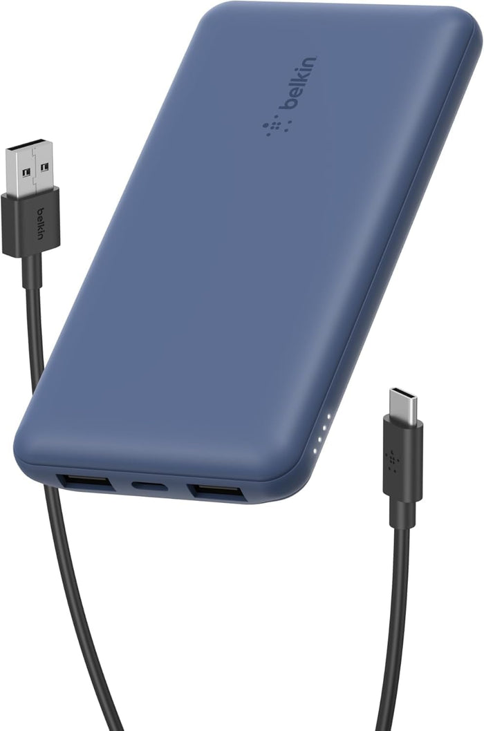 Belkin 10000mAh portable power bank, 10K USB-C portable charger with 1 USB-C port and 2 USB-A ports,