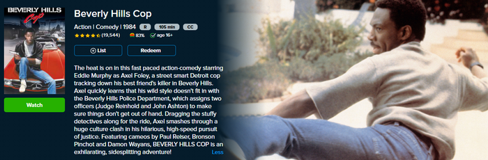 Beverly Hills Cop Vudu Fandango 4K Digital Code (1984)