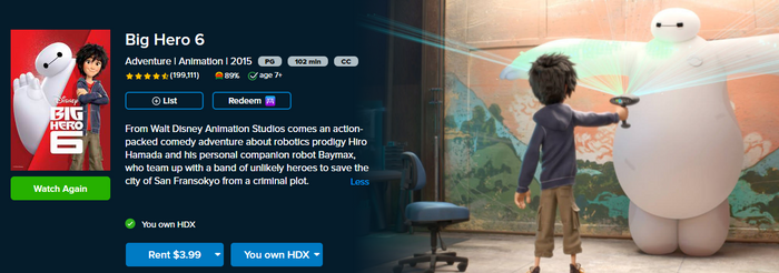 Big Hero 6 Google TV HD Digital Code (Redeems in Google TV; HD Movies Anywhere & HDX Vudu & HD iTunes Transfer Across Movies Anywhere)