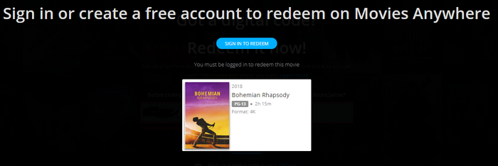 Bohemian Rhapsody 4K Digital Code (2018) (Redeems in Movies Anywhere; 4K Vudu Fandango at Home & 4K iTunes Apple TV Transfer From Movies Anywhere)