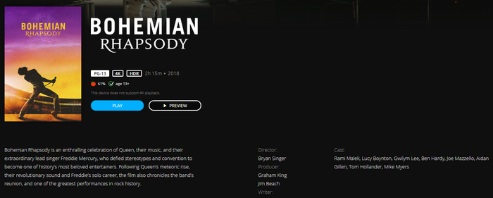 Bohemian Rhapsody 4K Digital Code (2018) (Redeems in Movies Anywhere; 4K Vudu Fandango at Home & 4K iTunes Apple TV Transfer From Movies Anywhere)