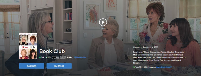 Book Club Vudu Fandango at Home HDX Digital Code (2018)
