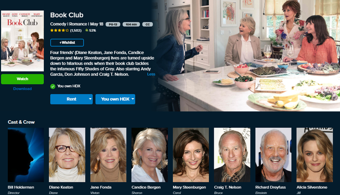 Book Club Vudu Fandango at Home HDX Digital Code (2018)