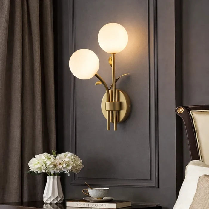 Brass Blossom Orb Pair Wall Sconce