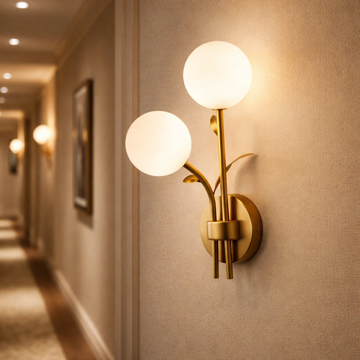 Brass Blossom Orb Pair Wall Sconce