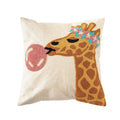 Bubble Gum Giraffe Embroidered Tufted Pillow Cover