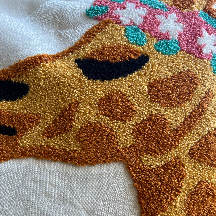 Bubble Gum Giraffe Embroidered Tufted Pillow Cover