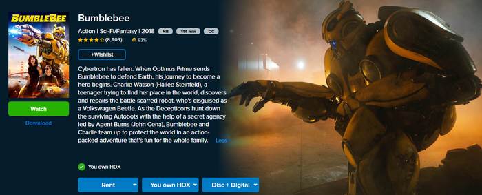 BumbleBee Vudu HDX Digital Code