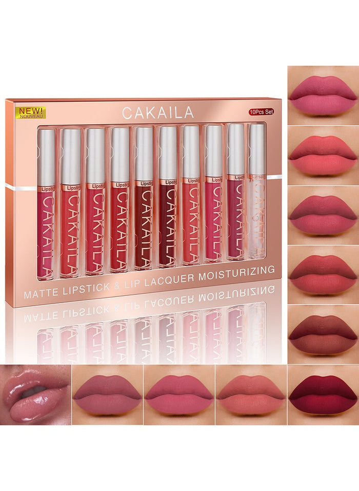 CAKAILA 10 Pcs Matte Liquid Lipstick Set Contains Smooth Lip Lacquer Moisturizing Long Lasting Waterproof Velvet High Pigmented Lip Makeup Set For Women