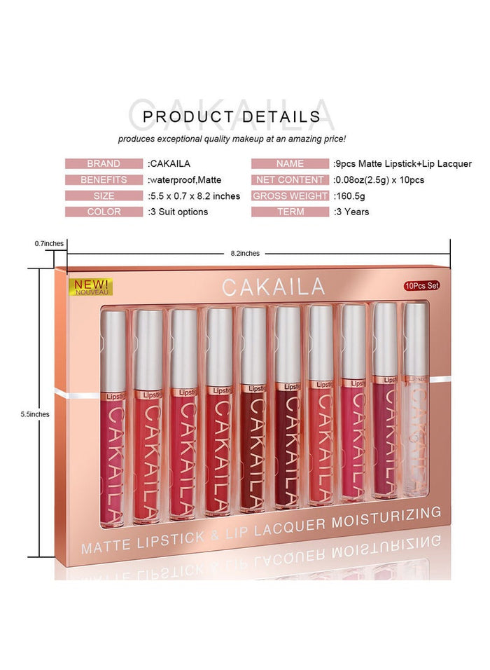 CAKAILA 10 Pcs Matte Liquid Lipstick Set Contains Smooth Lip Lacquer Moisturizing Long Lasting Waterproof Velvet High Pigmented Lip Makeup Set For Women