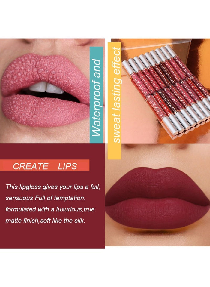 CAKAILA 10 Pcs Matte Liquid Lipstick Set Contains Smooth Lip Lacquer Moisturizing Long Lasting Waterproof Velvet High Pigmented Lip Makeup Set For Women