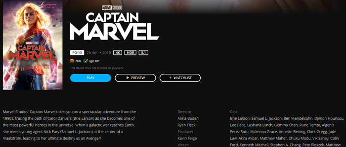 Captain Marvel 4K Digital Code (Redeems in Movies Anywhere; UHD Vudu & 4K iTunes & 4K Google TV Transfer From Movies Anywhere)