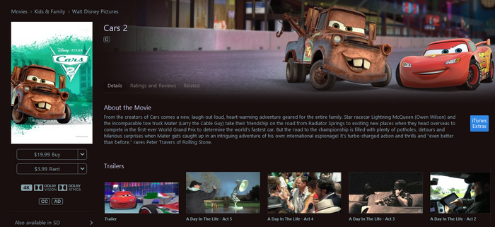 Cars 2 4K Digital Code (2011) (Redeems in Movies Anywhere; 4K Vudu Fandango at Home & 4K iTunes Apple TV Transfer From Movies Anywhere)