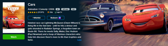 Cars 4K Digital Code (2006) (Redeems in Movies Anywhere; 4K Vudu Fandango & 4K iTunes Apple TV Transfer From Movies Anywhere)