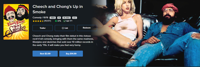 Cheech and Chong's Up in Smoke Vudu Fandango at Home HDX Digital Code (1978)