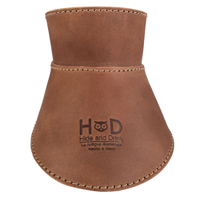Hide & Drink Chemex Collar in brown leather lying flat, illustrating its durability and artisan quality for Chemex 6-Cup Glass. Crafted through stockyardX small batch production in La Antigua Guatemala & Oaxaca Mexico.